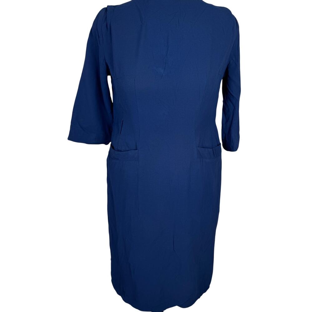 Vintage 1970s Navy Ribbed Shift Dress L XL Pinup Mod Secretary Project As Is
